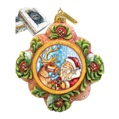 Santa with Reindeer Sculpted Hand-Painted Christmas Ornament by G. DeBrekht - Christmas Santa Snowman Decor - 6102542-2