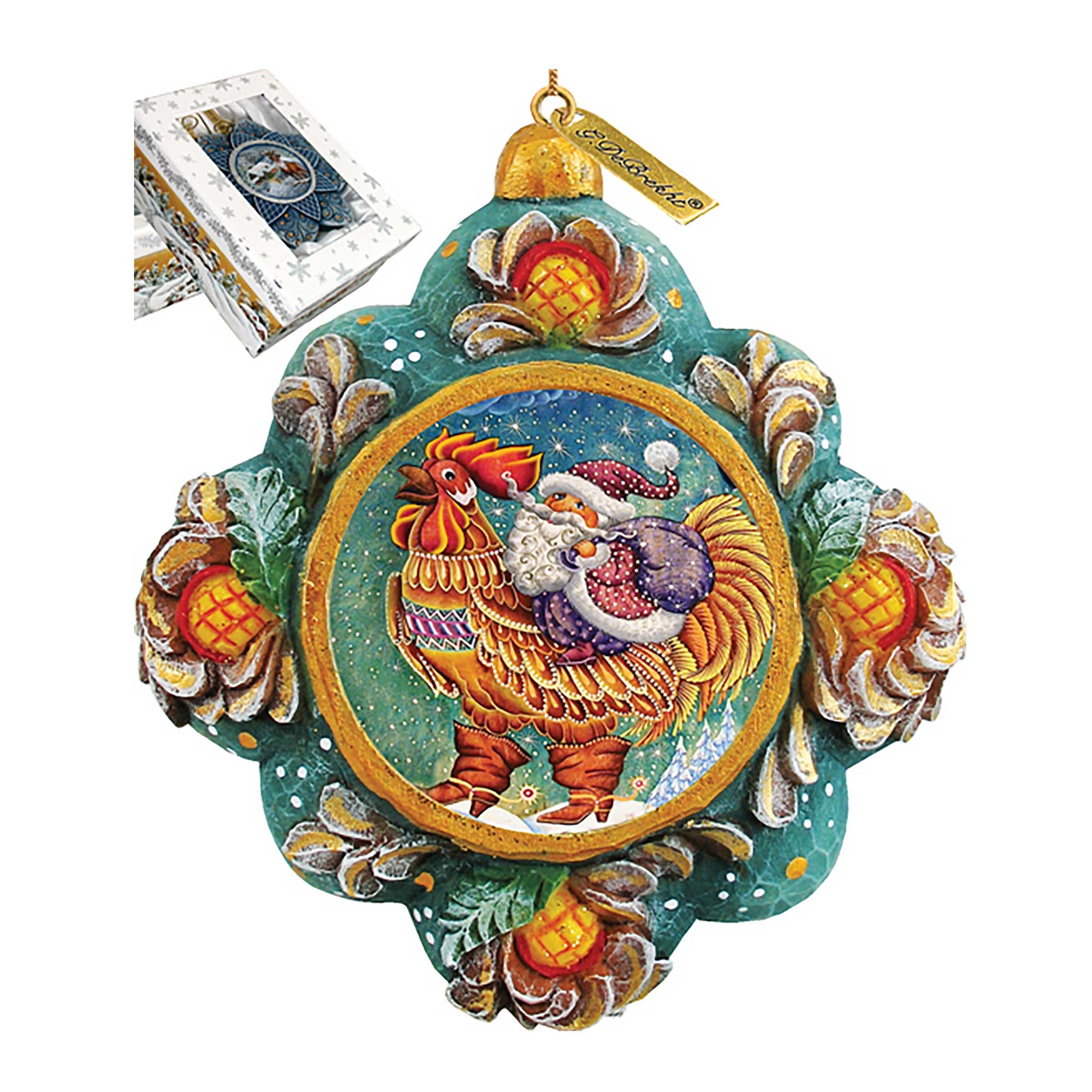 Rooster Santa Sculpted Hand-Painted Christmas Ornament by G. DeBrekht - Christmas Santa Snowman Decor - 6102545-2