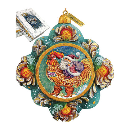 Rooster Santa Sculpted Hand-Painted Christmas Ornament by G. DeBrekht - Christmas Santa Snowman Decor - 6102545-2