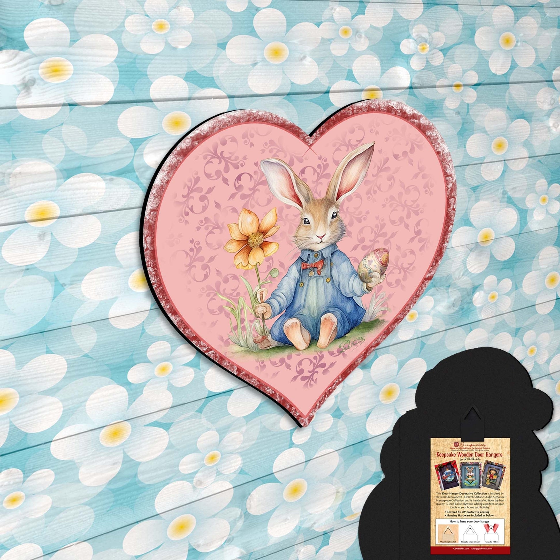 Easter Bunny Heart Holiday Door Decor by G. Debrekht - Easter Spring Decor - 8652780H-4