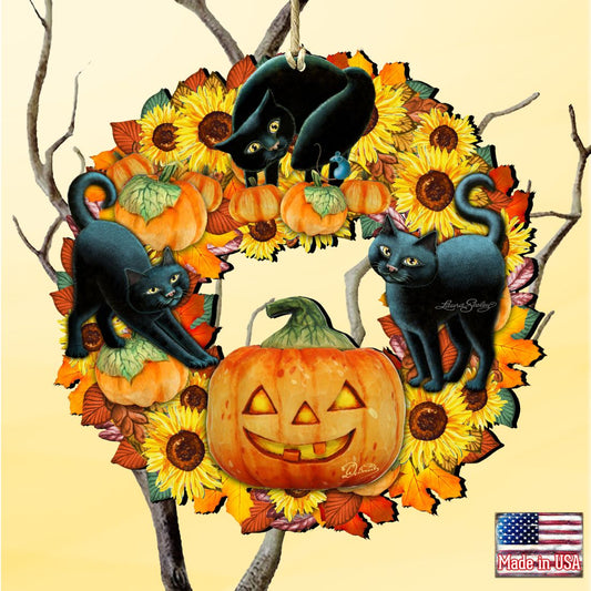 Halloween Cats Wreath Wooden Ornaments by G. DeBrekht - Thanksgiving Halloween Decor - 8185305-4-SL-0