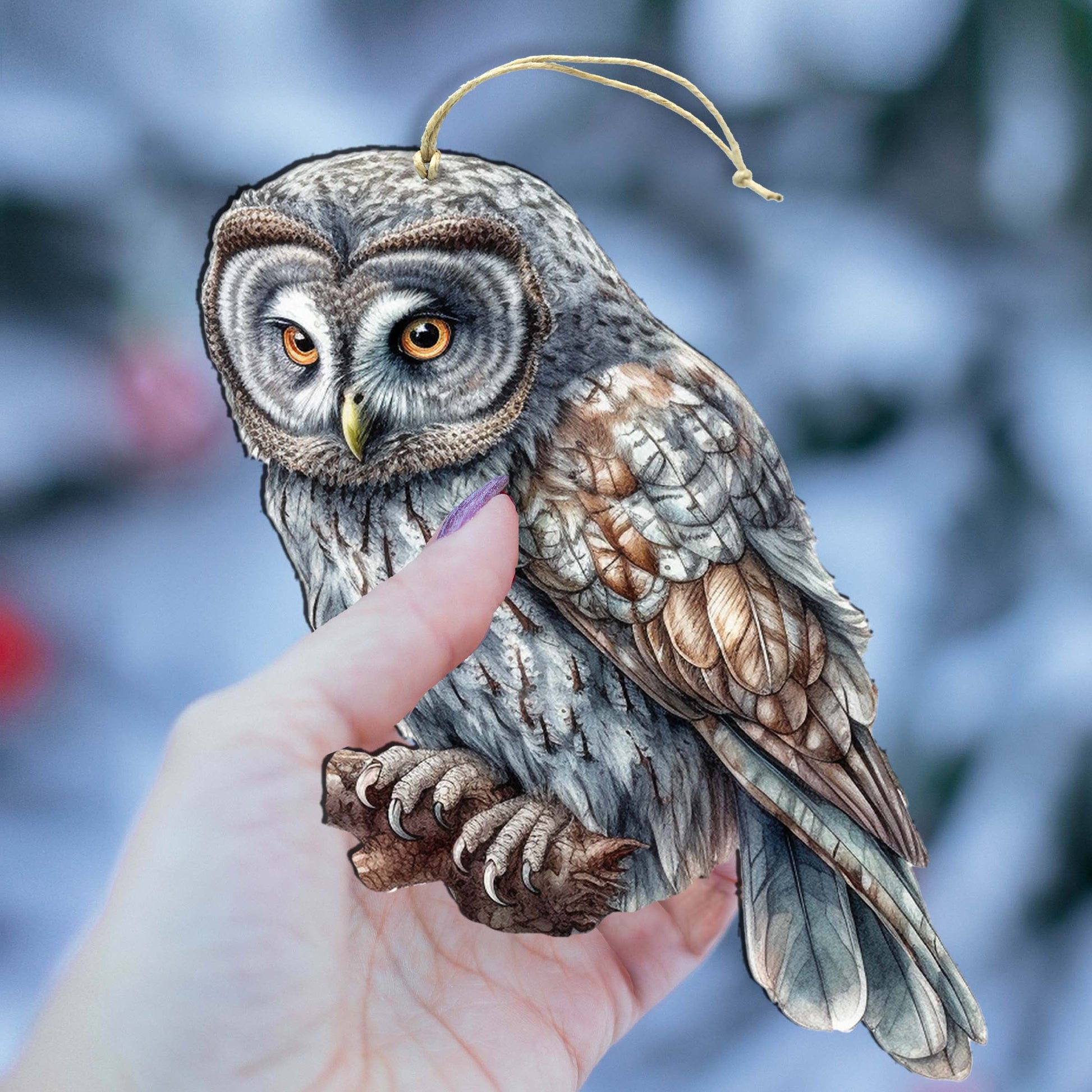 Alaskan Nothern Hawk Owl Wooden Ornaments by G.Debrekht - Wildlife Holiday Décor - 8710004-1-4