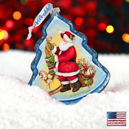 Santas Workshop Glass Ornament by Susan Winget - Christmas Santa and Snowman Decor - 762-203-SW-1