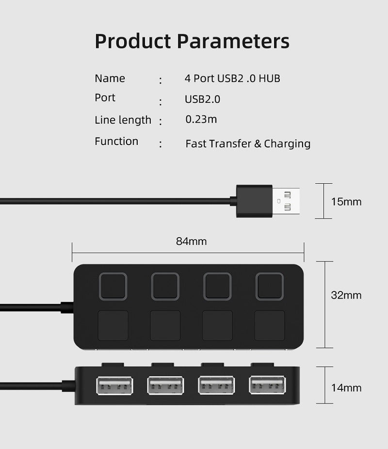 USB 2.0 HUB Multi USB Splitter 4 Expander USB Power Adapter Indicator Power USB Drives For Laptop PC