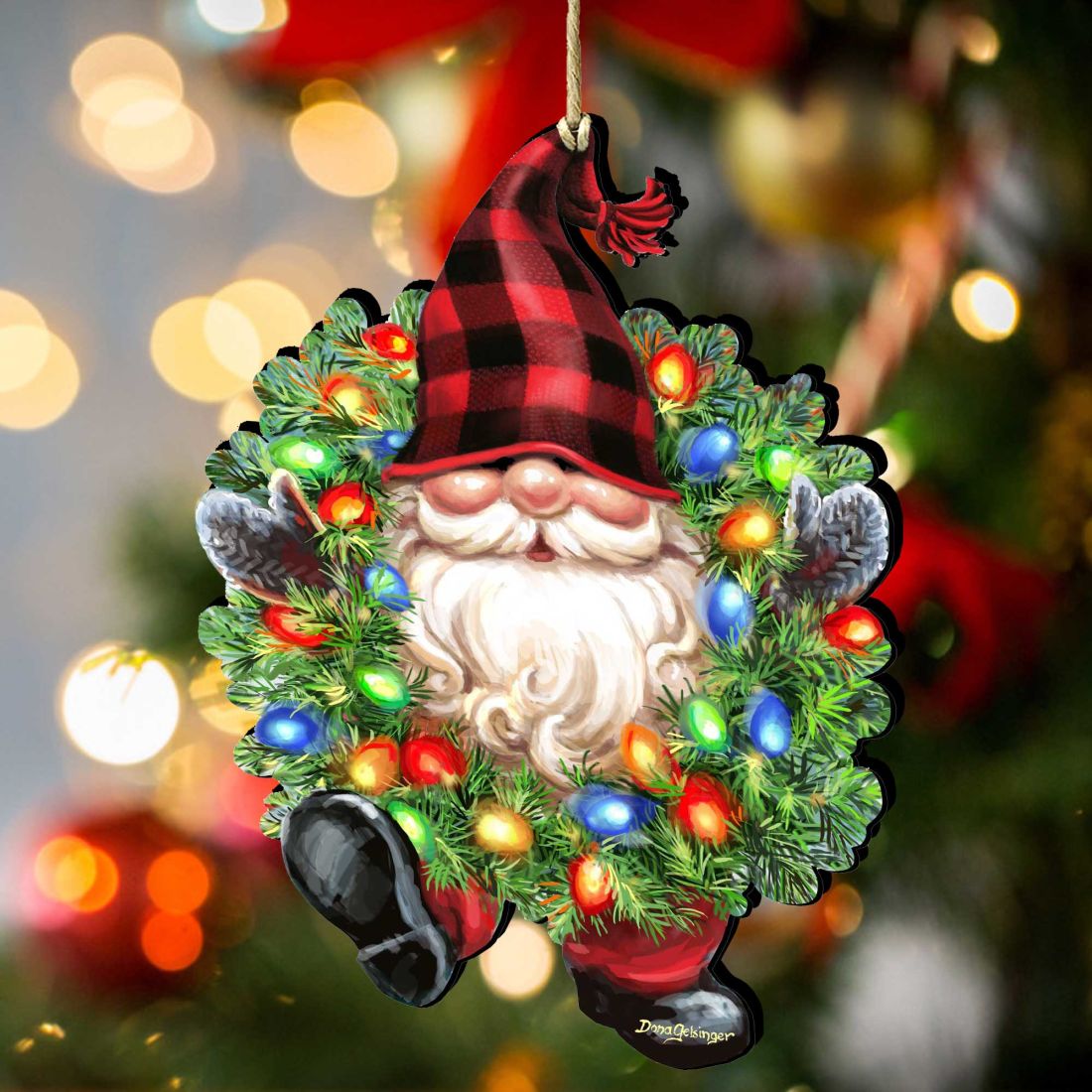 Bright Light Gnome Dwarf Wreath Wooden Ornaments by Gelsinger - Christmas Decor - 8161053-DG-3
