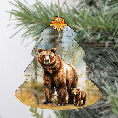 Forest Grizzly Bond Tree Wooden Ornaments by G.Debrekht - Wildlife Holiday Decor - 870010-1