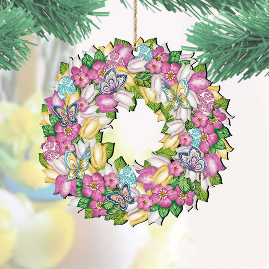 Flowers Spring Wreath Wooden Ornaments by G. DeBrekht - Easter Spring Decor - 8185301-0