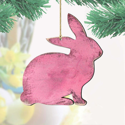 Pink Bunny Easter Wood Ornaments Pair - Designocracy - 81991341-0
