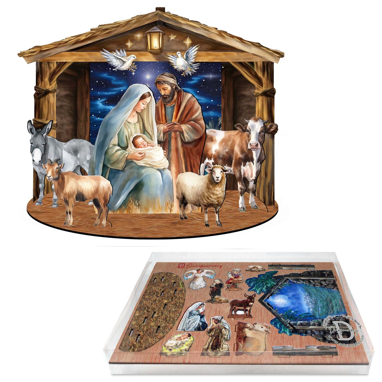 Classic Holy Family Nativity Scene Decorative Village Eco Wood Set by G. Debrekht Nativity Holiday Decor - 852766-3