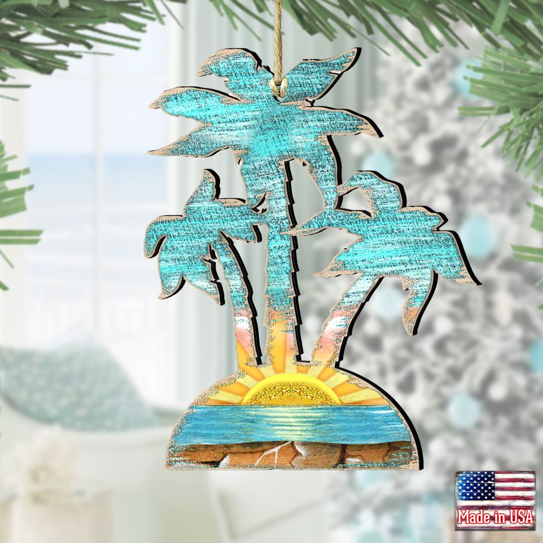 Rustic Palm Trees Wooden Ornaments by G. DeBrekht - Coastal Holiday Decor - 8198415-1