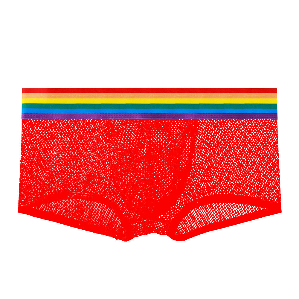 Men's Low Waist Mesh Panties Rainbow Belt Breathable Boxers