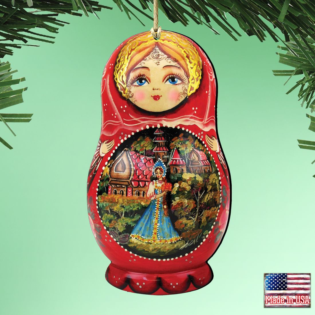 Scarlet Flower Matreshka Wooden Ornaments by G. DeBrekht - Christmas Santa Snowman Decor - 8115103-1