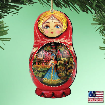 Scarlet Flower Matreshka Wooden Ornaments by G. DeBrekht - Christmas Santa Snowman Decor - 8115103-1