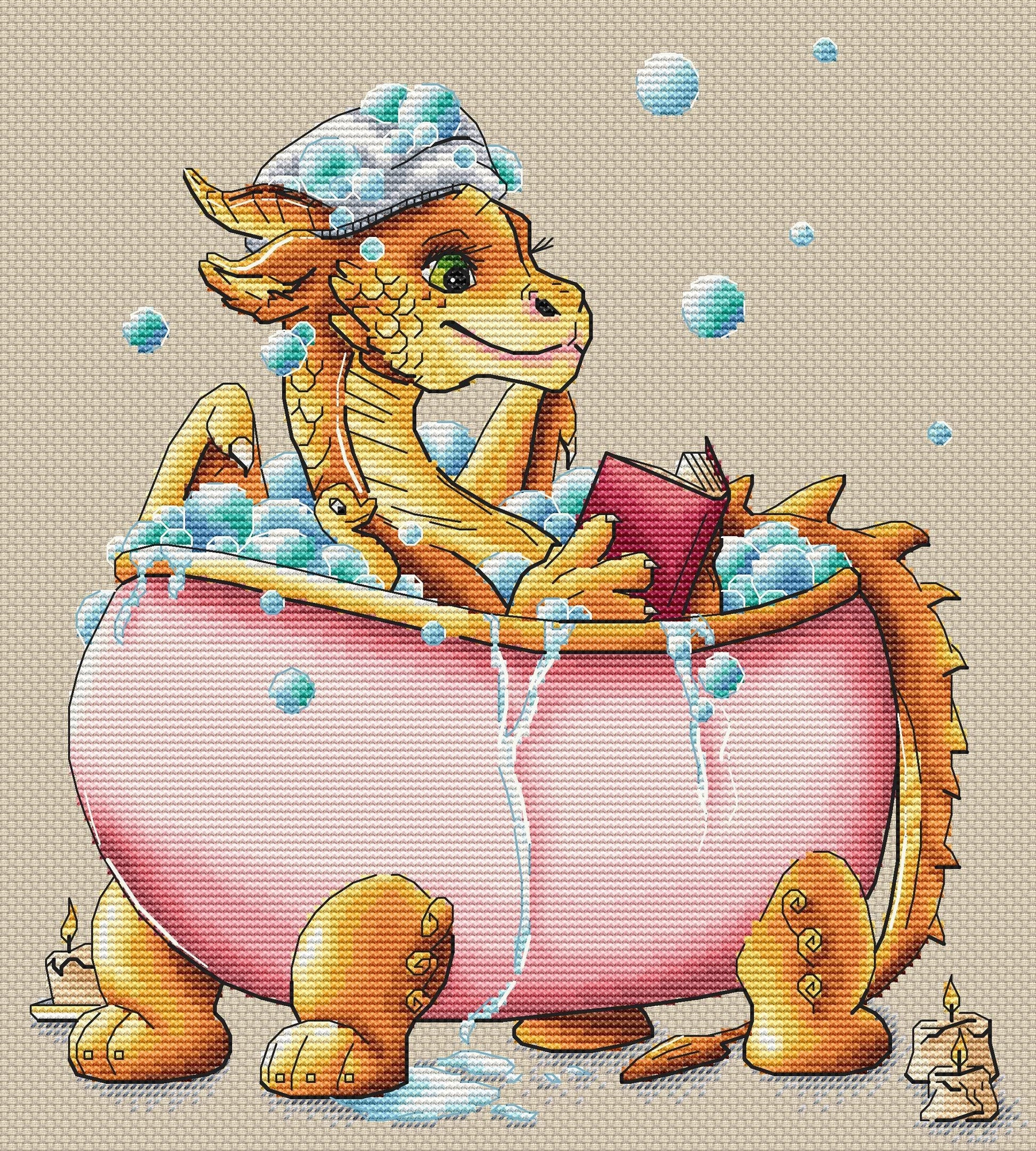 Dragon in the Bathroom - PDF Cross Stitch Pattern-2