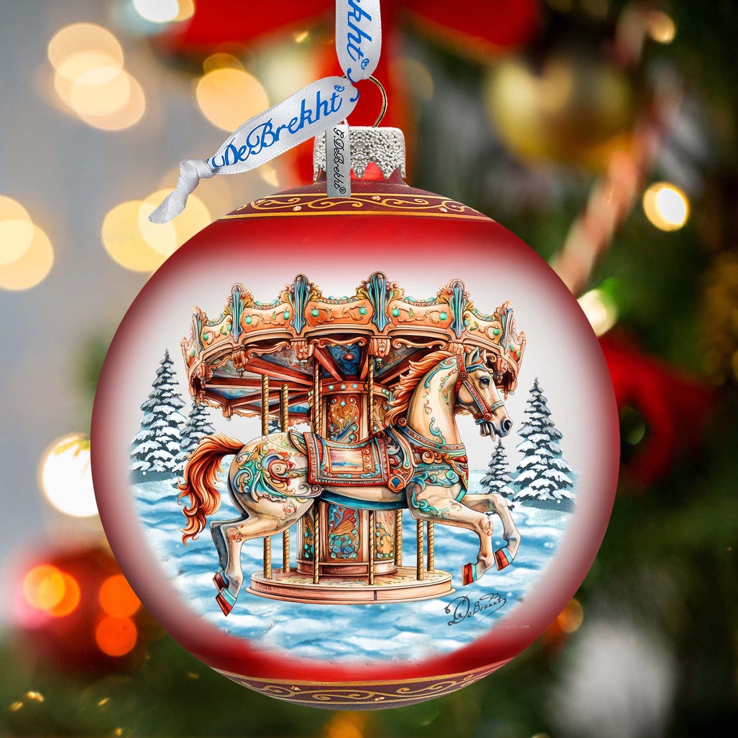 Winter Wonderland Carousel Lg Glass Ornament by G.Debrekht - Christmas Holiday Decor - 73953-3