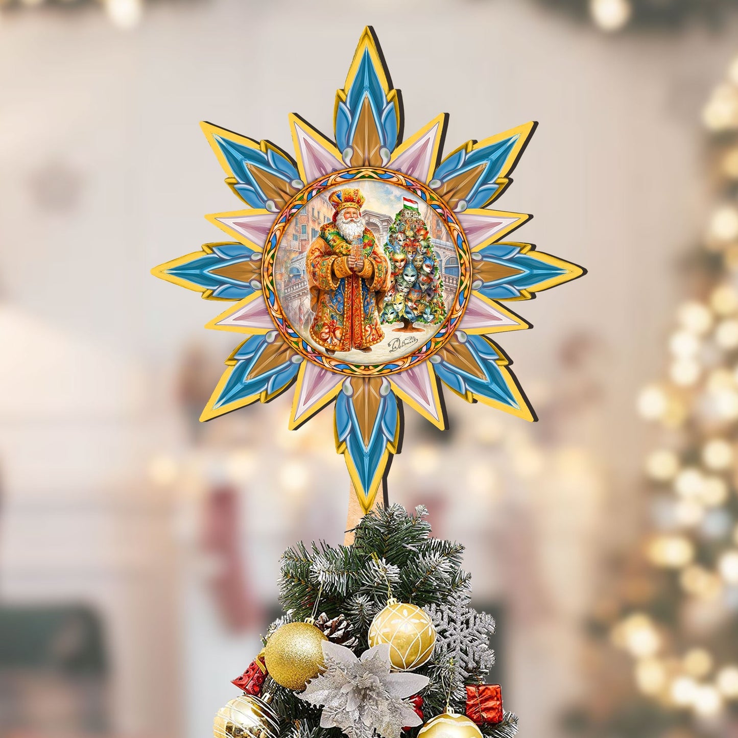 Italian-inspired Santa Tree Topper Wooden Decor by G. Debrekht  - Santa Snowman Decor - 89522-4