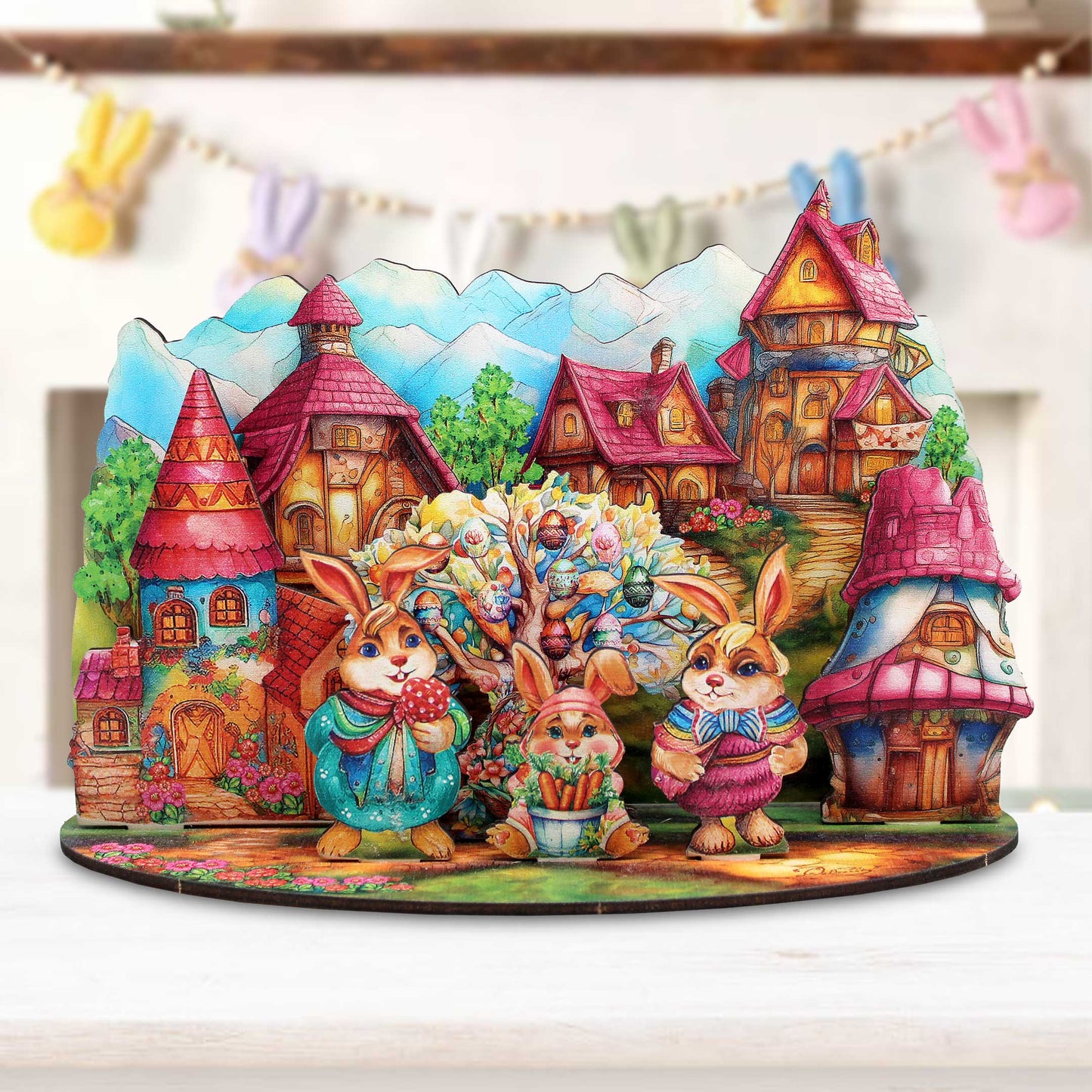 Easter Bunny Village Eco Wood Decorative Village Eco Wood Set by G. Debrekht Easter Spring Decor - 852769-3