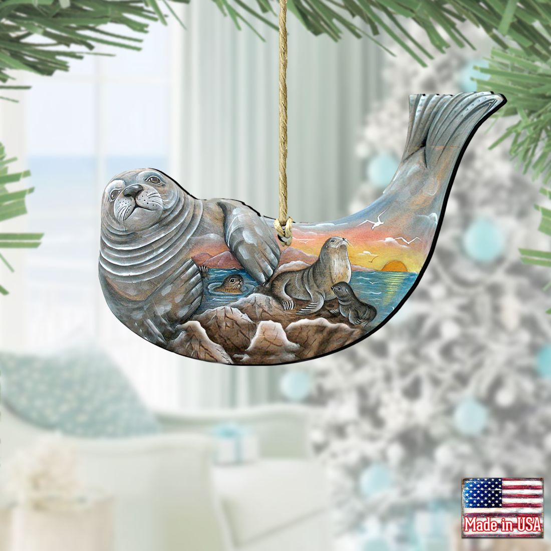 Seal Wooden Ornaments by G. DeBrekht - Coastal Holiday Decor - 8158914-1