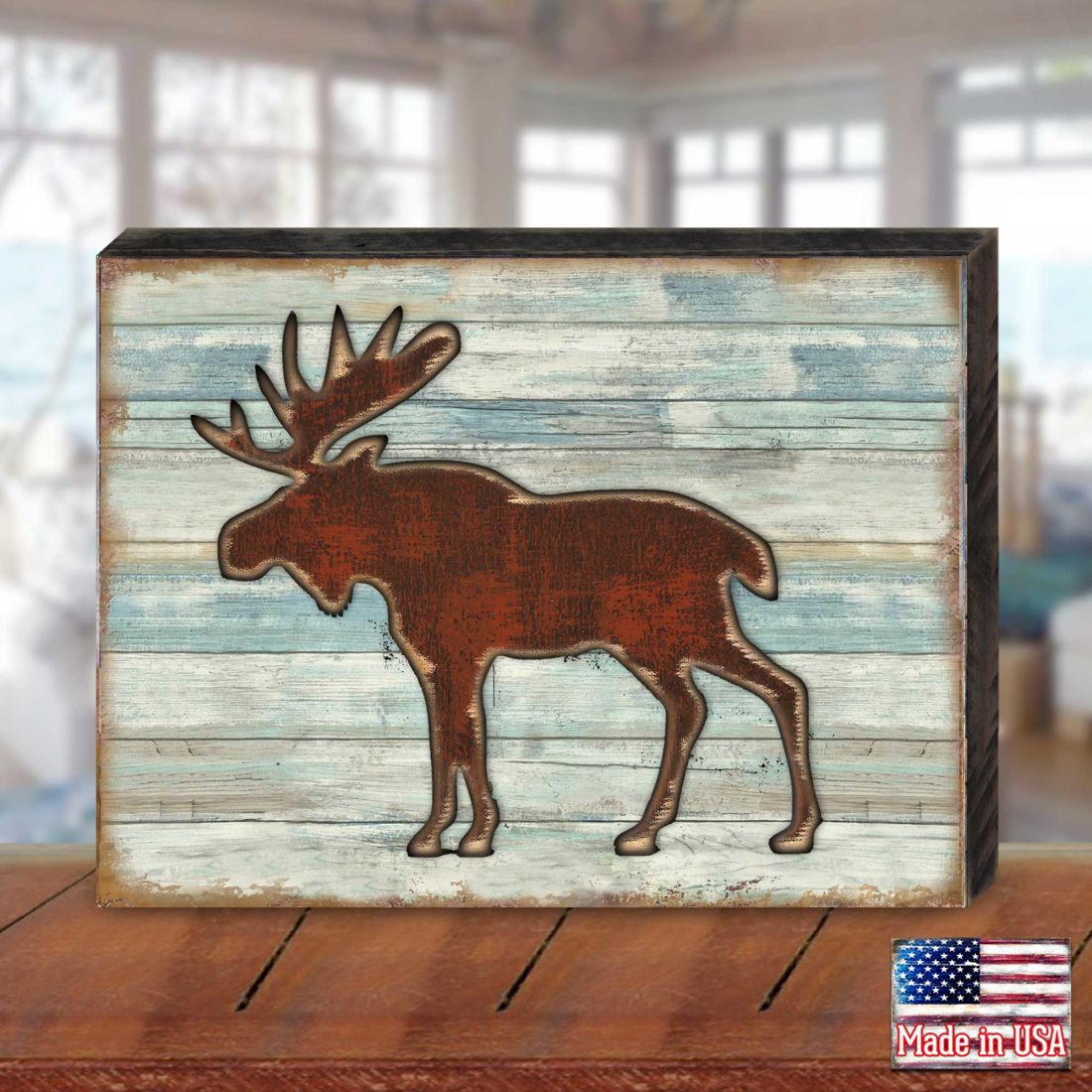 Rustic Moose Wooden Wall Art by G. DeBrekht - Wildlife Holiday Decor - 8198222B-1