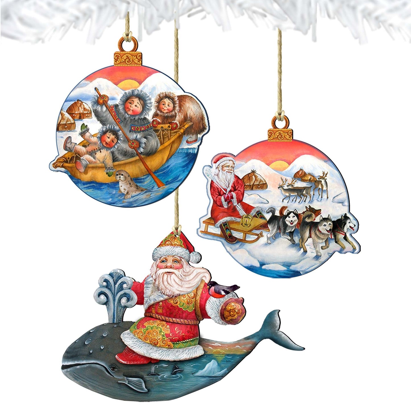 Christmas Journey Wooden Ornaments Set of 3 by G. DeBrekht - Christmas Santa Snowman Decor - 8100003S3-1