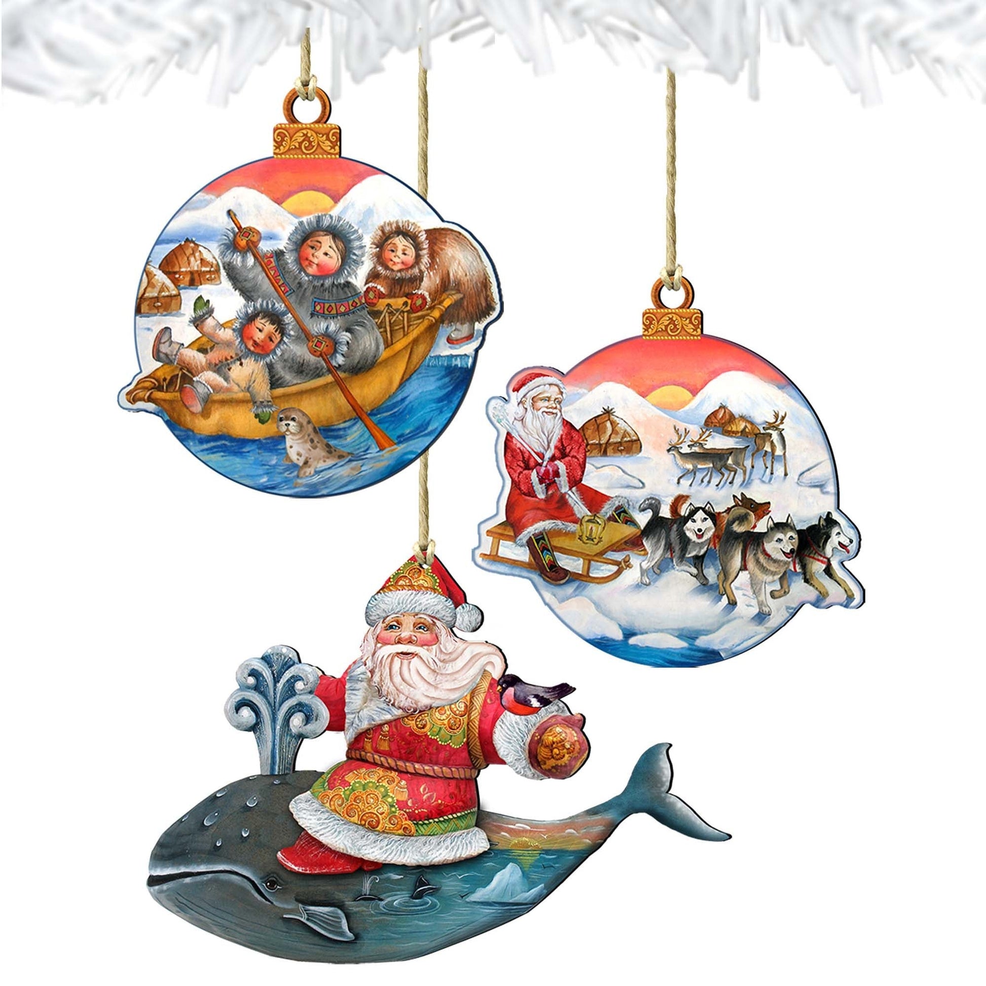 Christmas Journey Wooden Ornaments Set of 3 by G. DeBrekht - Christmas Santa Snowman Decor - 8100003S3-1