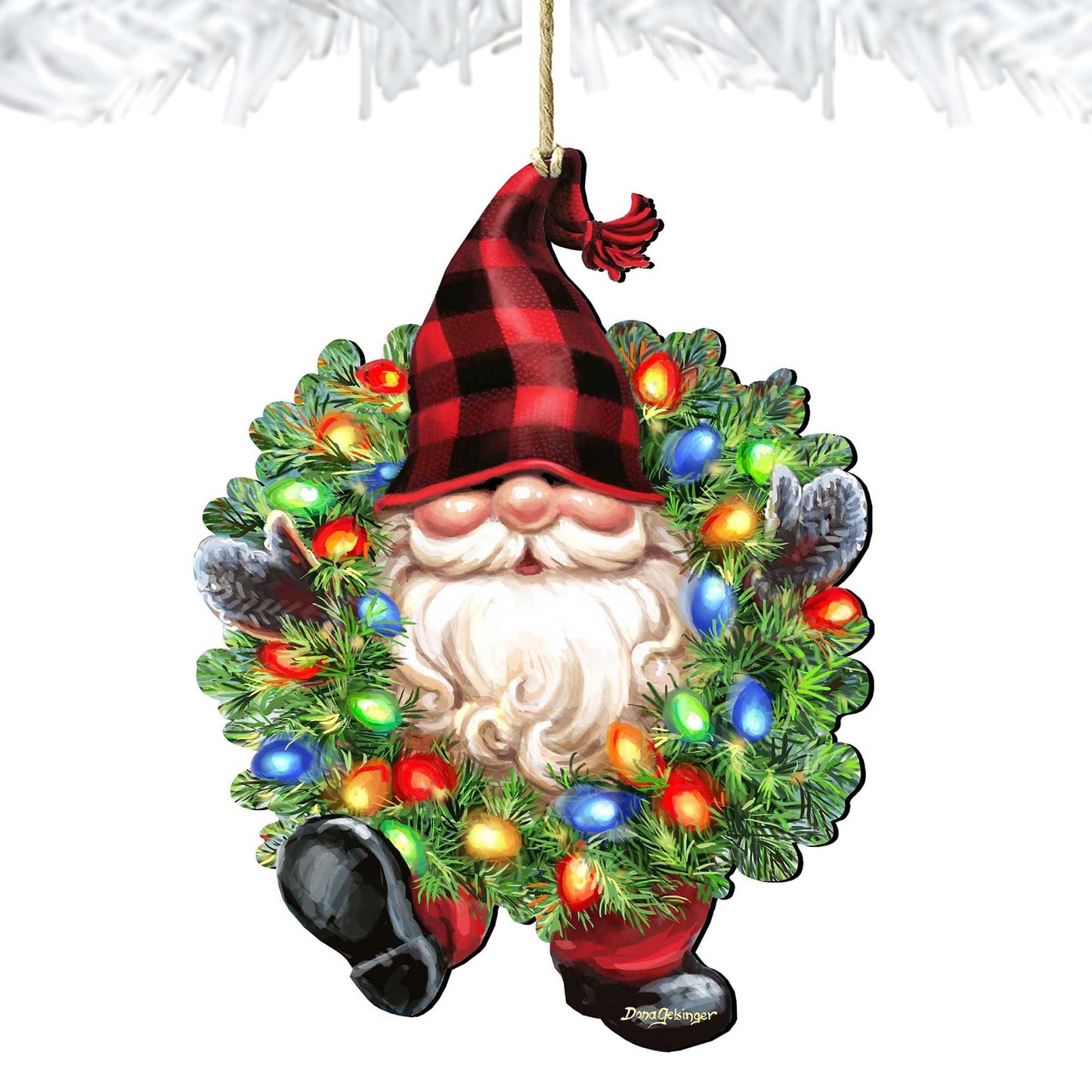 Bright Light Gnome Dwarf Wreath Wooden Ornaments by Gelsinger - Christmas Decor - 8161053-DG-4