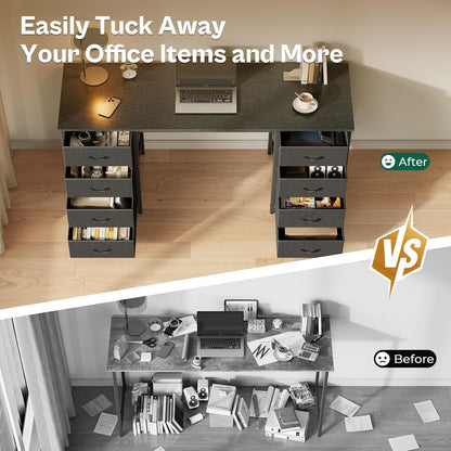 55 Inch Computer Desk with 8 Fabric Drawers, Office Desk Work Desk for Home Office, Study, Gaming Desk with Drawers, Large Storage, Black-2