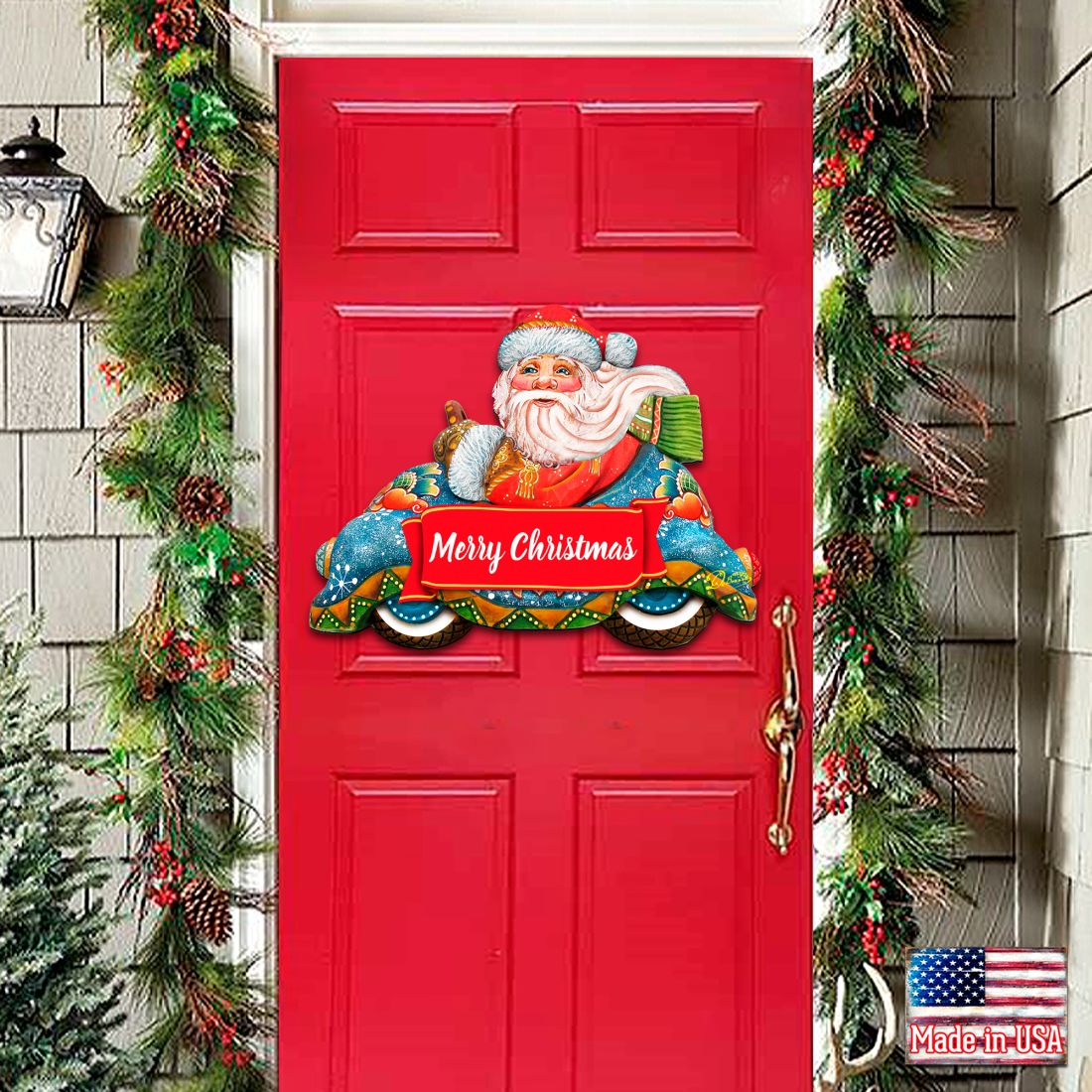 Merry Christmas Santa Door Decor by G. DeBrekht - Christmas Santa Snowman Decor - 8112045-2H-3