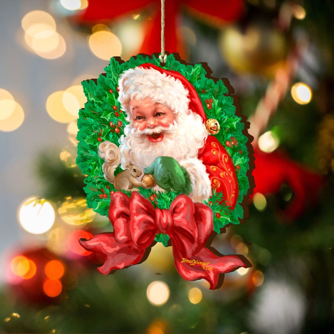 Wreath Santa Bow Wooden Ornaments by Gelsinger - Christmas Decor - 8161014-1309-3