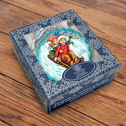 Kids Happy Sledging Wreath Glass Ornament by G. DeBrekht - Christmas Decor - 759-045-2