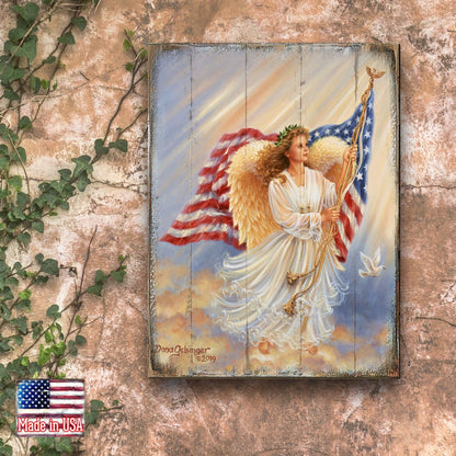 American Angel Art Wooden Wall Art by D. Gelsinger - American Patriotic Decor - 95655B-0107-1