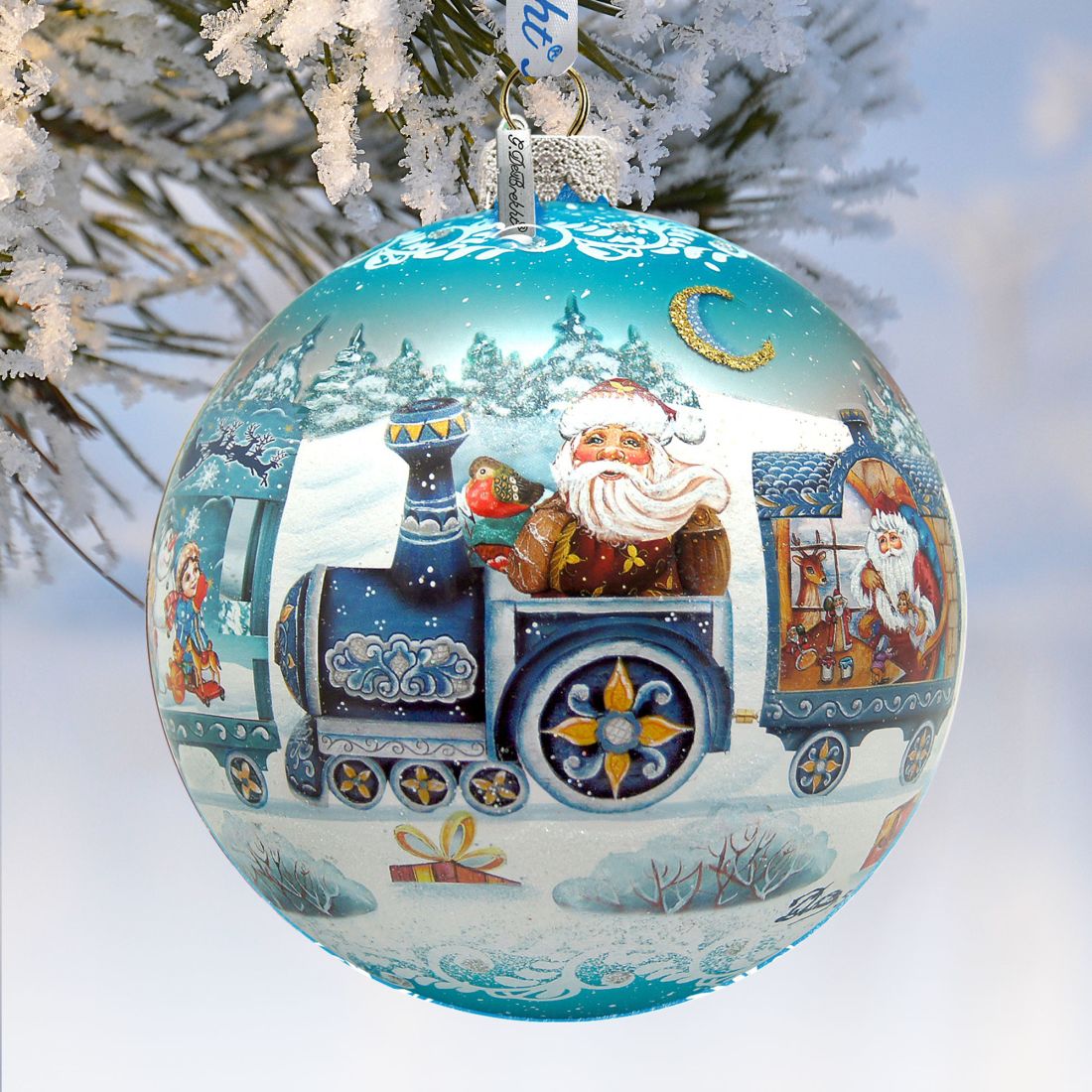 Express Train Ball Glass Ornament Limited Edition by G. DeBrekht - Christmas Santa Snowman Decor - 73873B-3