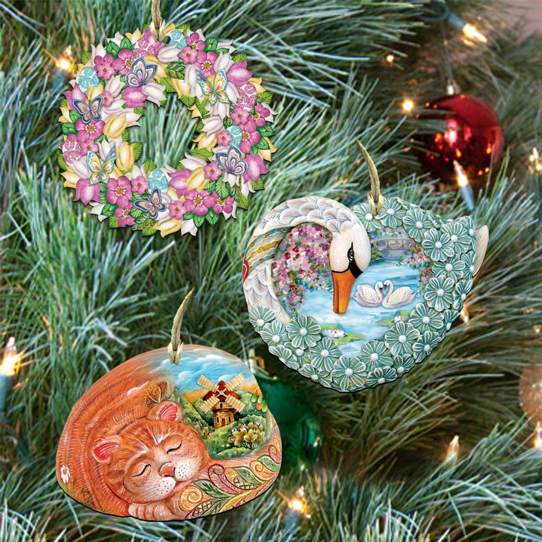 Valentine's Day Love Wooden Wreath Ornaments Set of 3 by G. DeBrekht - Easter Spring Decor - 8100032S3-0