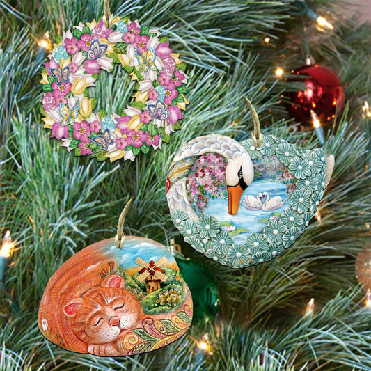 Valentine's Day Love Wooden Wreath Ornaments Set of 3 by G. DeBrekht - Easter Spring Decor - 8100032S3-0