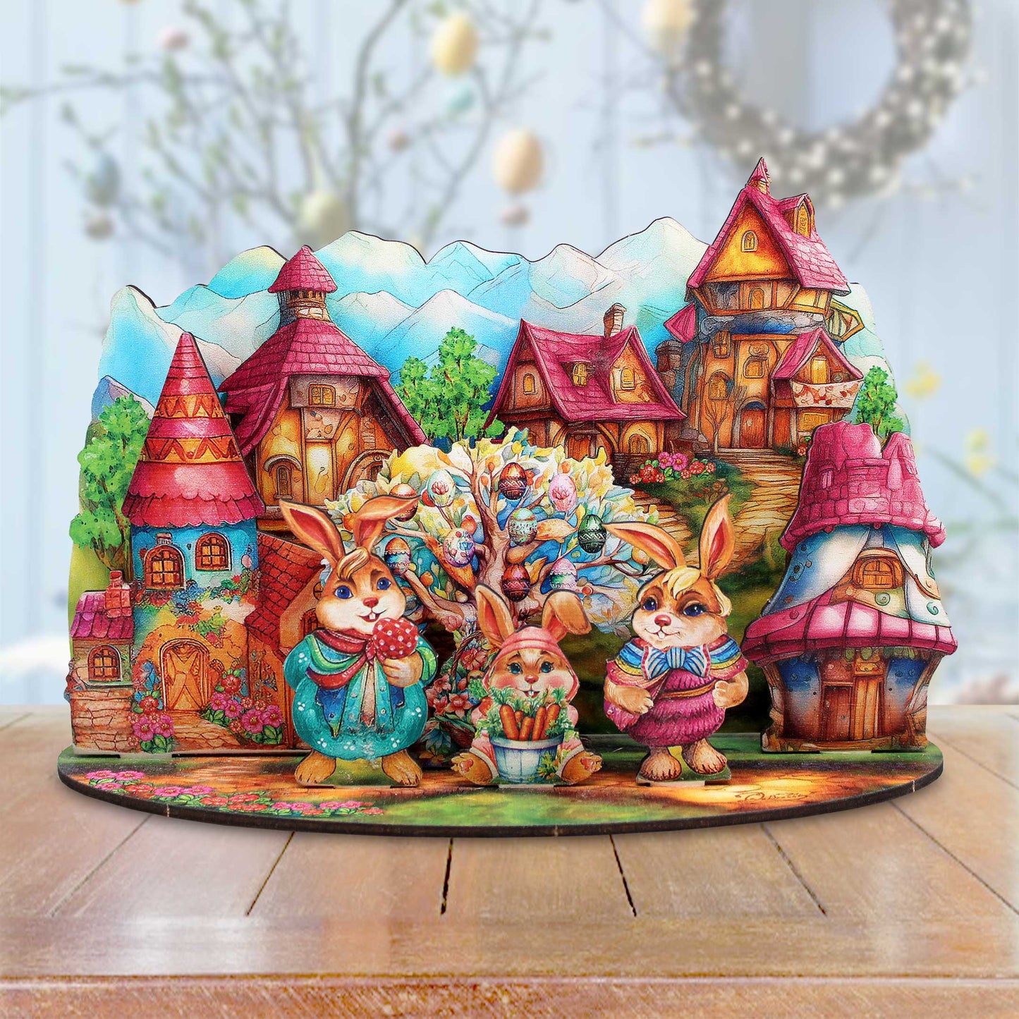 Easter Bunny Village Eco Wood Decorative Village Eco Wood Set by G. Debrekht Easter Spring Decor - 852769-0