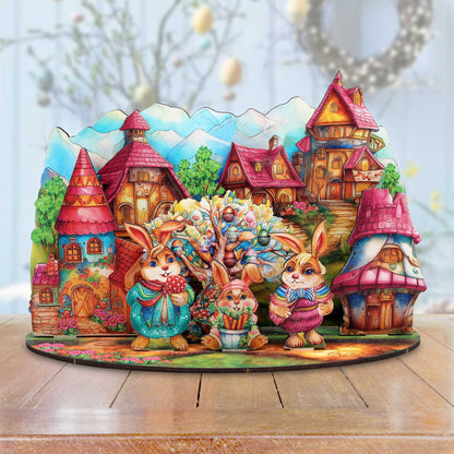 Easter Bunny Village Eco Wood Decorative Village Eco Wood Set by G. Debrekht Easter Spring Decor - 852769-0