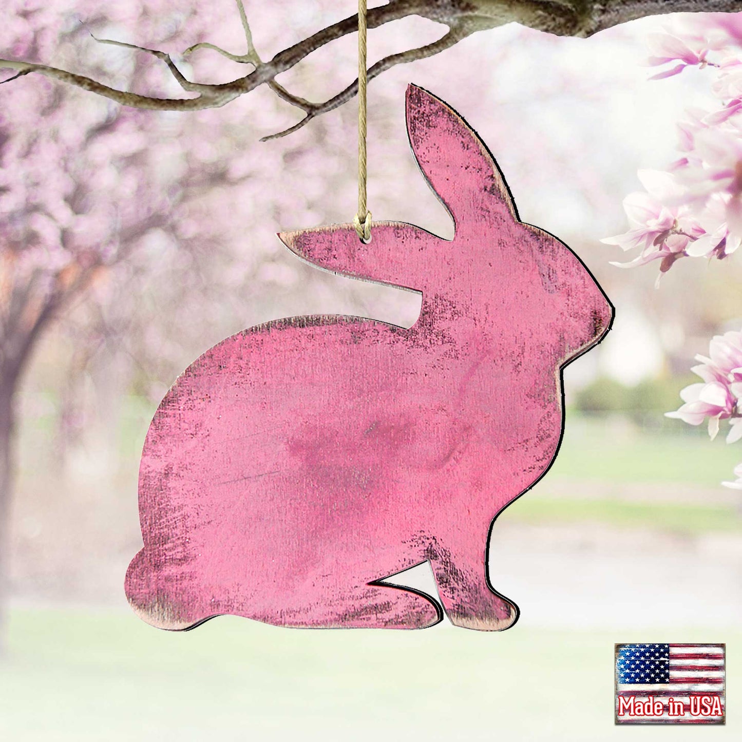 Pink Bunny Easter Wood Ornaments Pair - Designocracy - 81991341-1