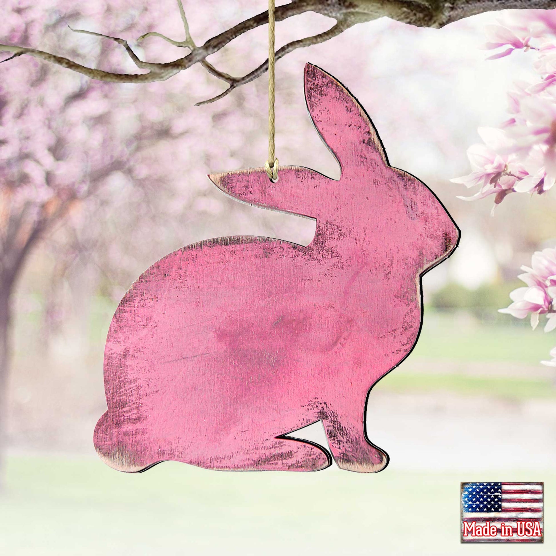 Pink Bunny Easter Wood Ornaments Pair - Designocracy - 81991341-1