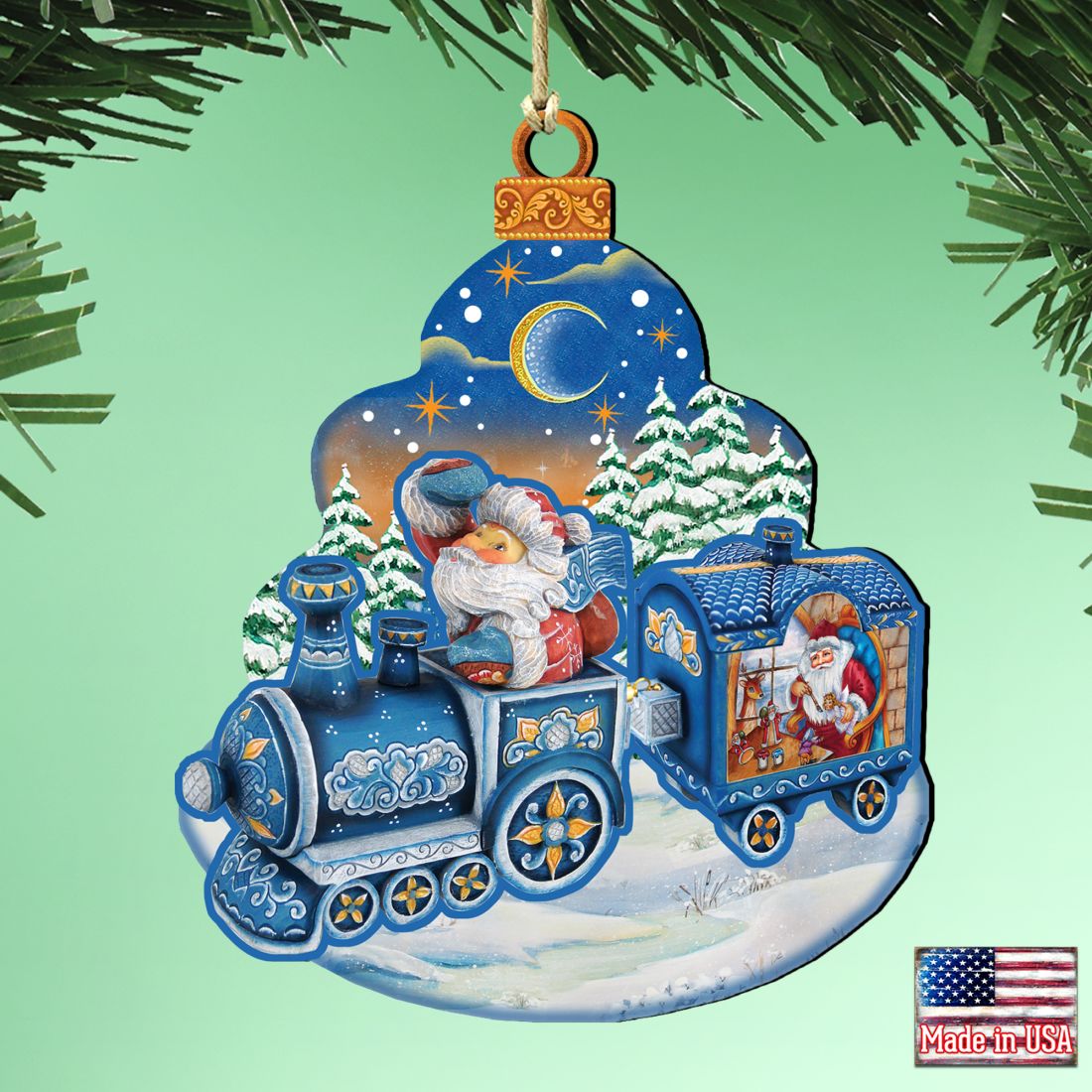 Christmas Train Wooden Ornaments by G. DeBrekht - Christmas Santa Snowman Decor - 8112180-1