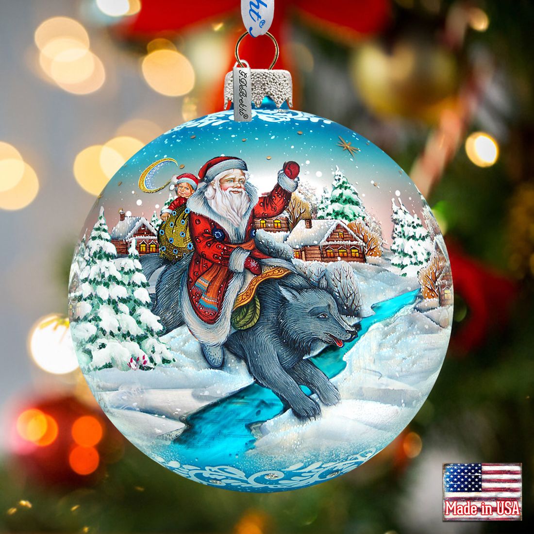 Christmas Arrival Fairytale Glass Ornament Limited Edition by G. DeBrekht - Christmas Santa Snowman Decor - 73866-4