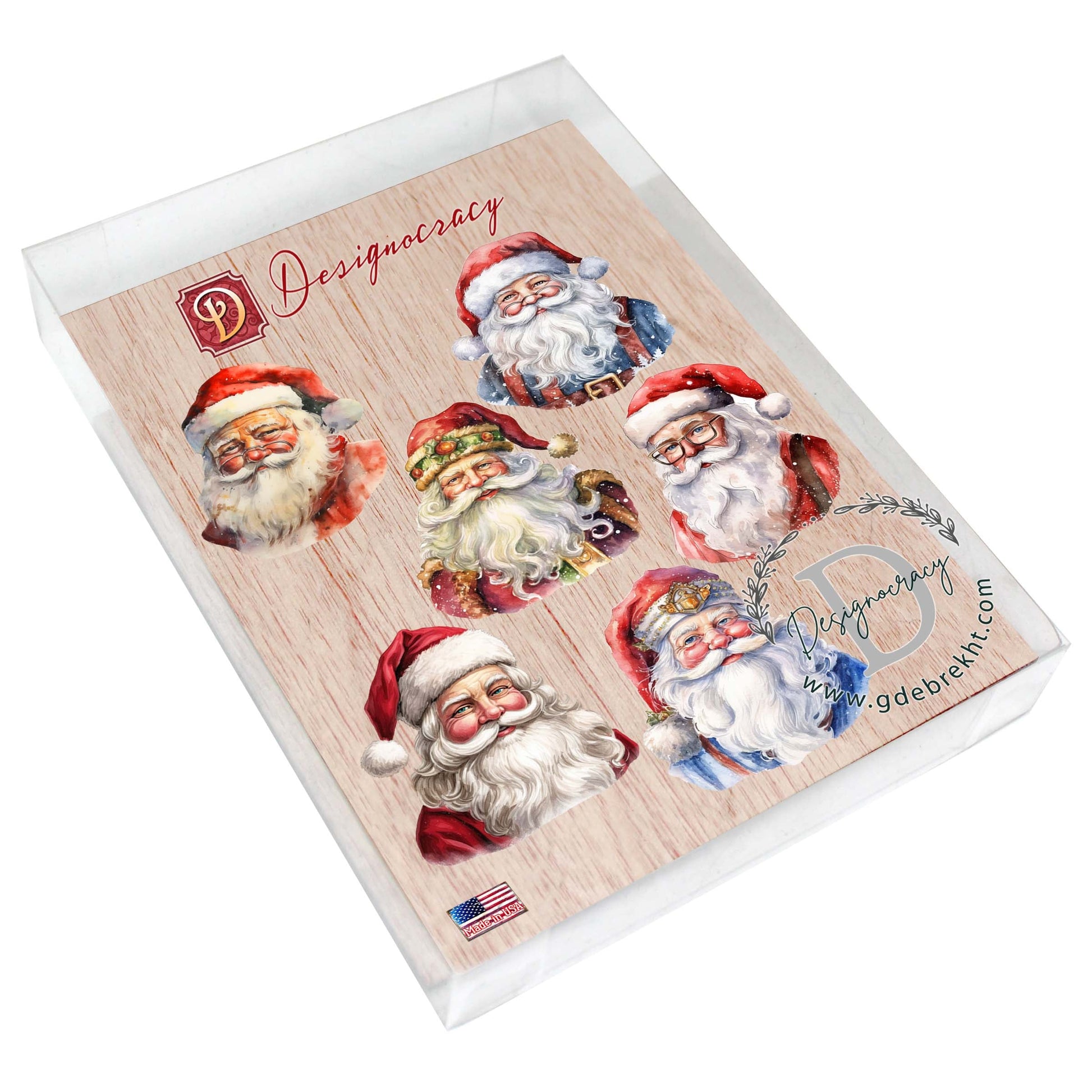 Jolly Santa Faces Decorative Eco Wood Magnets Set of 6 by G. Debrekht - Christmas Santa Snowman Décor - 8090045G-S6-2