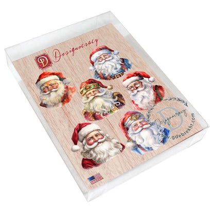 Jolly Santa Faces Decorative Eco Wood Magnets Set of 6 by G. Debrekht - Christmas Santa Snowman Décor - 8090045G-S6-2