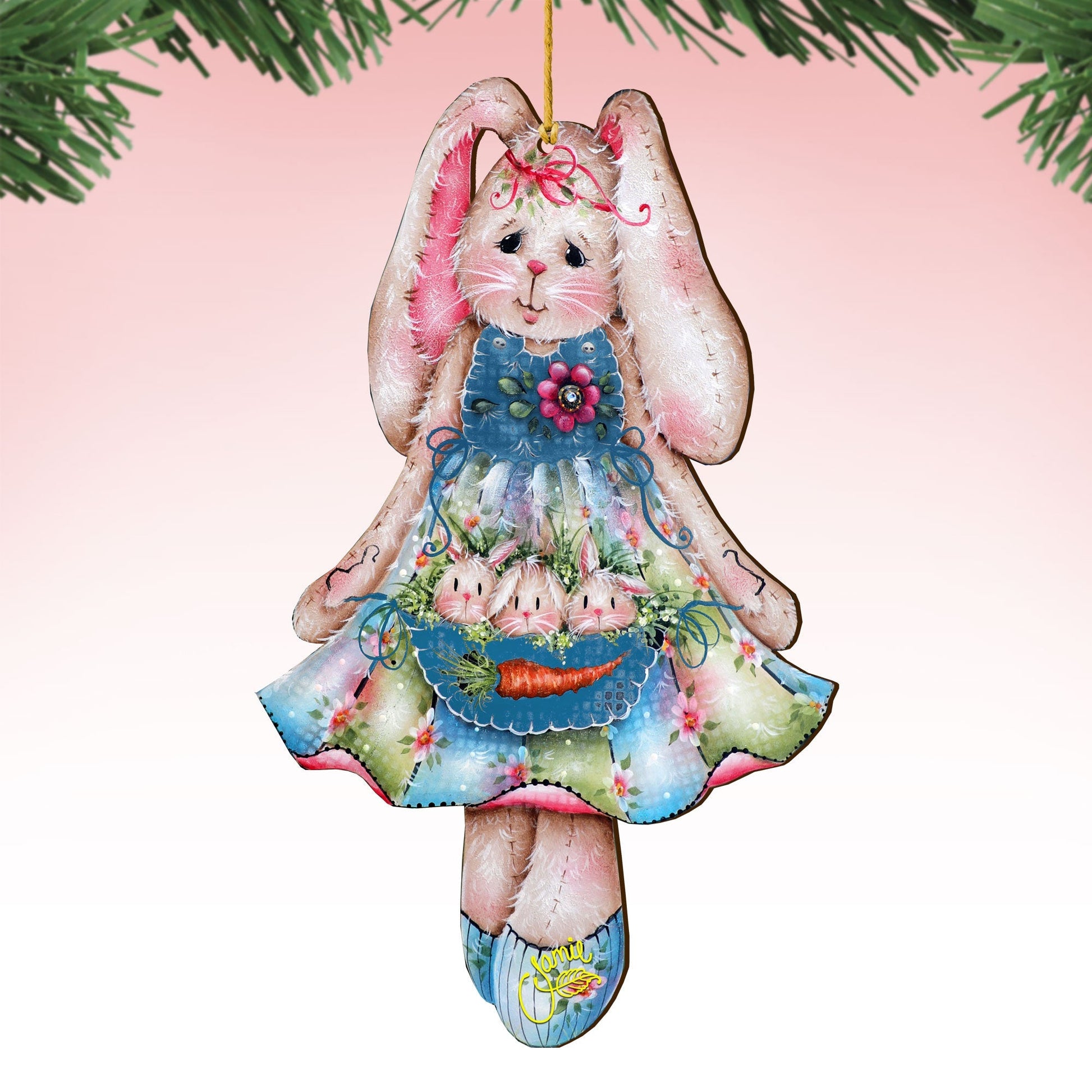 Pocketful of Bunnies Wooden Ornaments by Jamie Mills-Price - Easter Spring Decor - 8457705-MP-0