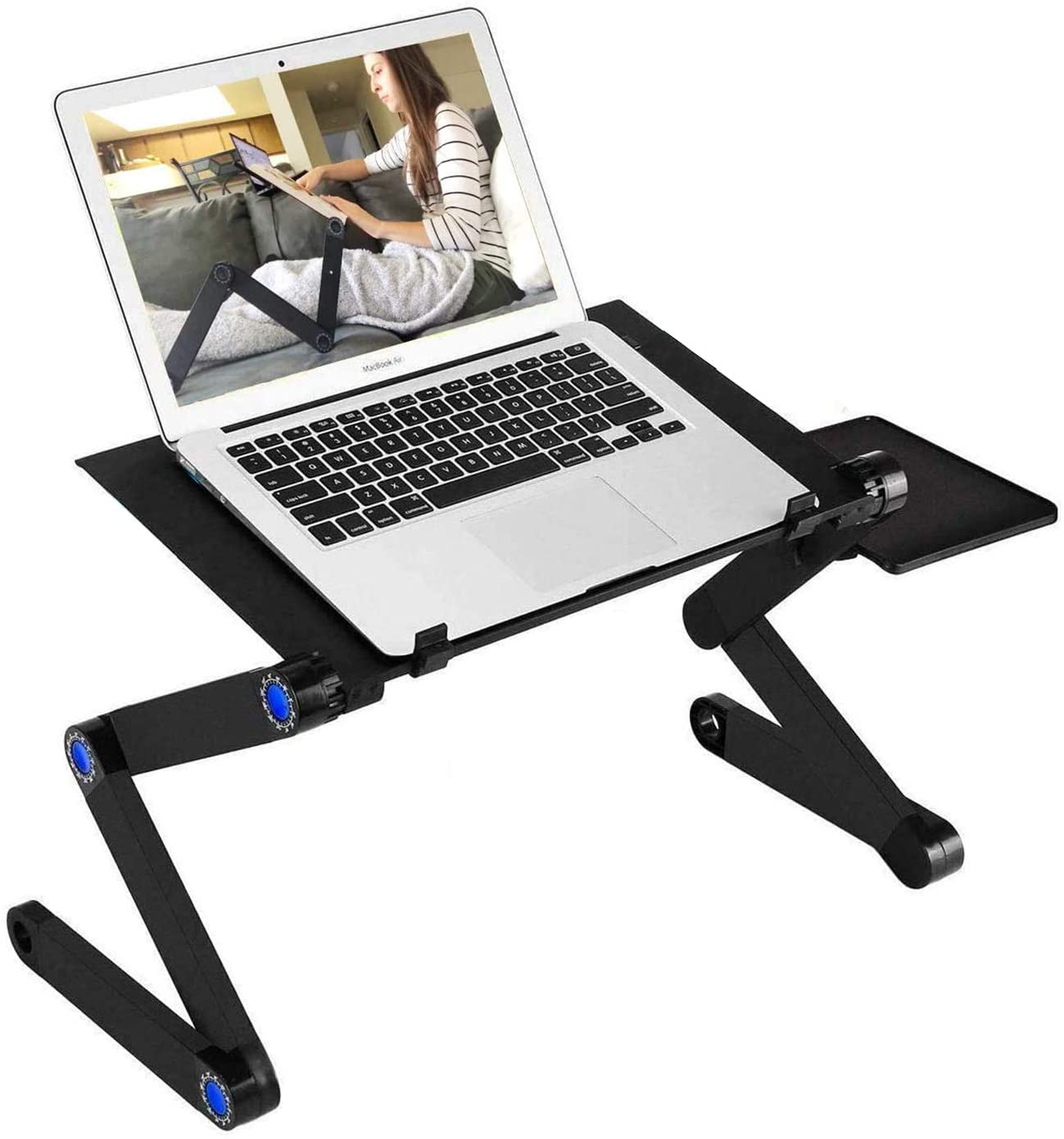 Adjustable Aluminum Lap Workstation with 2 CPU Cooling USB Fans and Mouse Pad