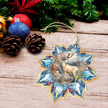 Reindeer Snowflake Large Wooden Ornament by G. Debrekht - Nature Wildlife Decor - 8688415M-2