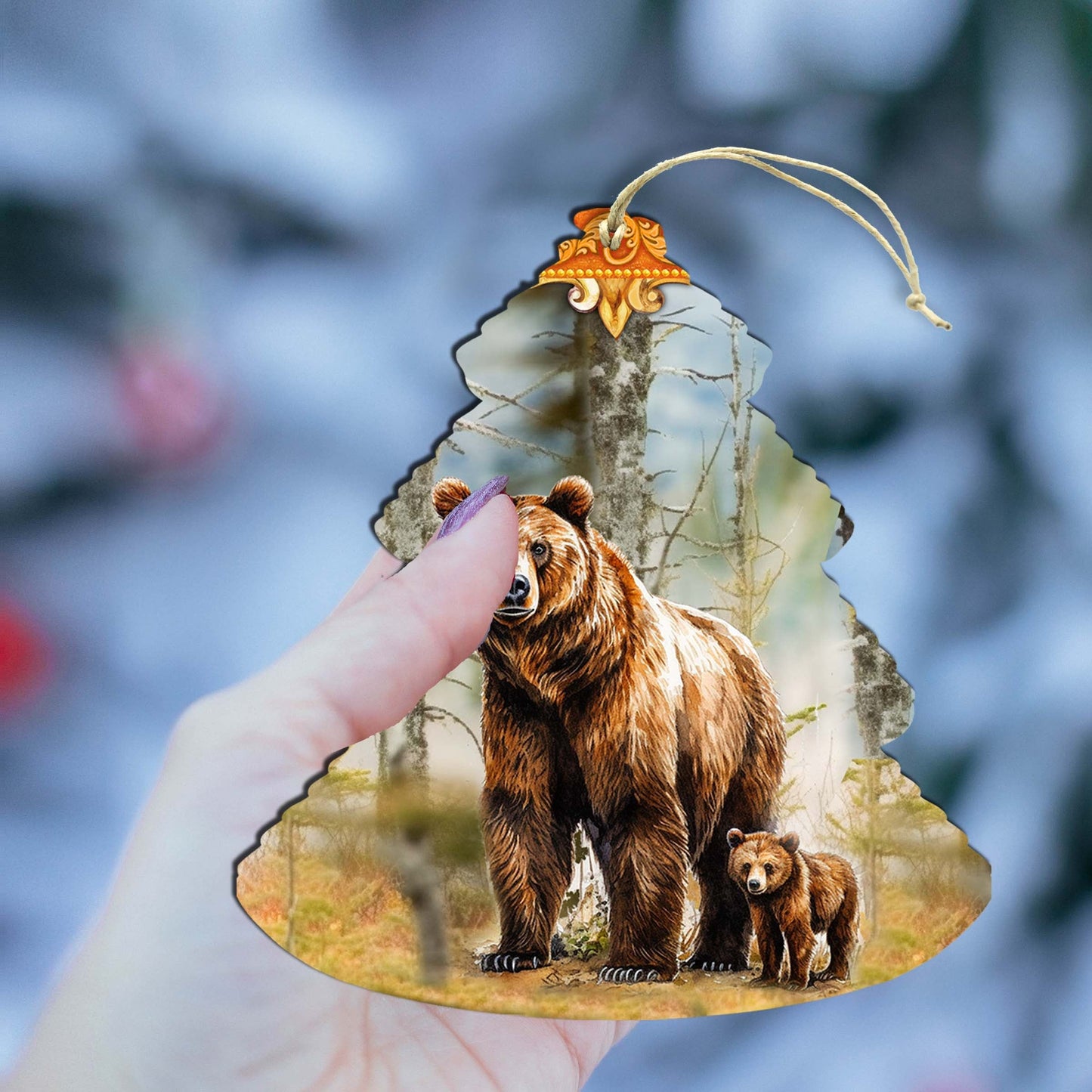 Forest Grizzly Bond Tree Wooden Ornaments by G.Debrekht - Wildlife Holiday Decor - 870010-4
