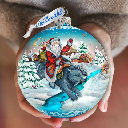 Christmas Arrival Fairytale Glass Ornament Limited Edition by G. DeBrekht - Christmas Santa Snowman Decor - 73866-0