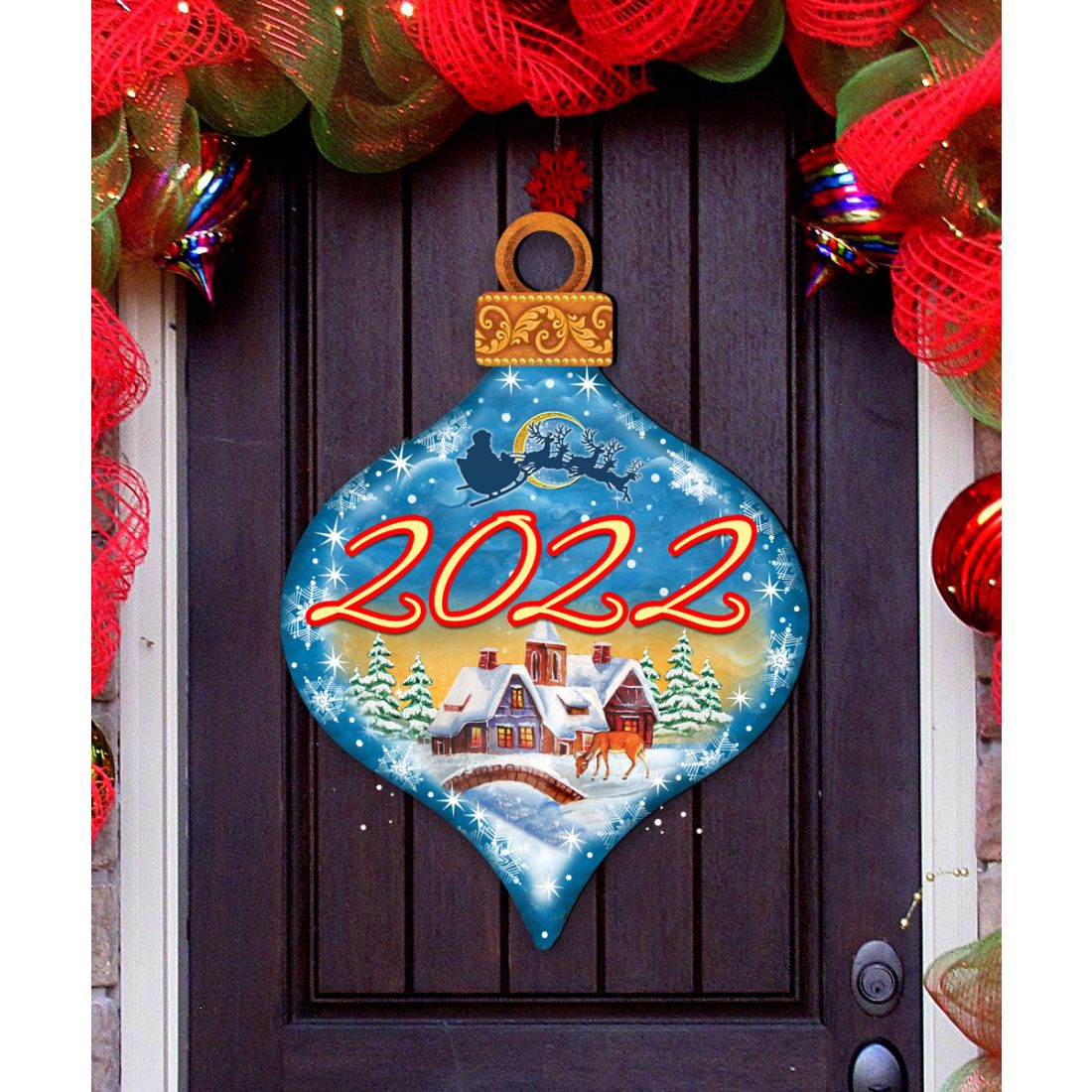 Dated Christmas Village Dated Door Decor by G. DeBrekht - Christmas Santa Snowman Decor - 8112182H-D-1