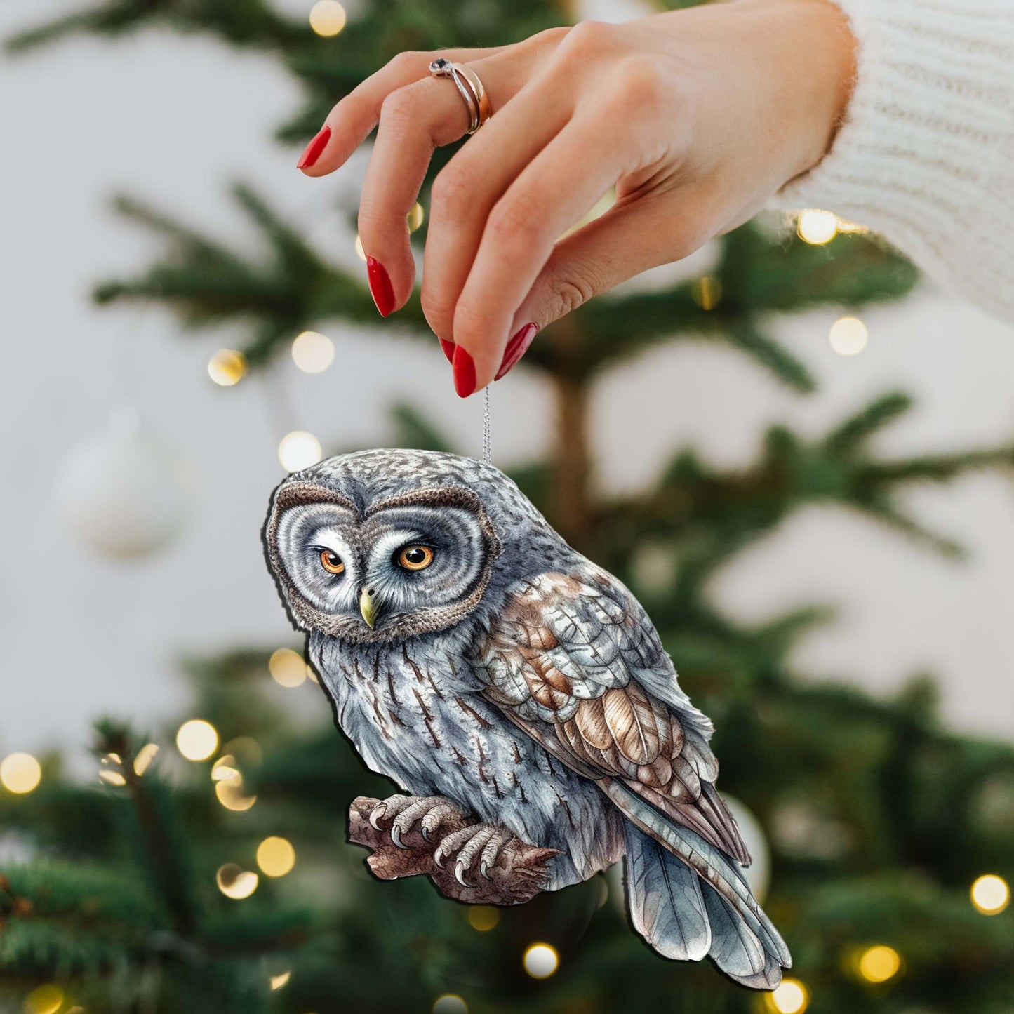 Alaskan Nothern Hawk Owl Wooden Ornaments by G.Debrekht - Wildlife Holiday Décor - 8710004-1-3