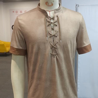 Men's Retro Lace Up Casual T-shirt